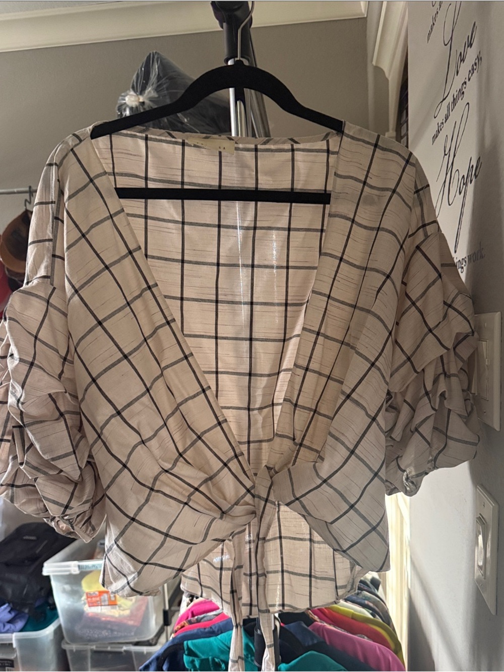 Promesa Beige Checked Tie-Front Blouse